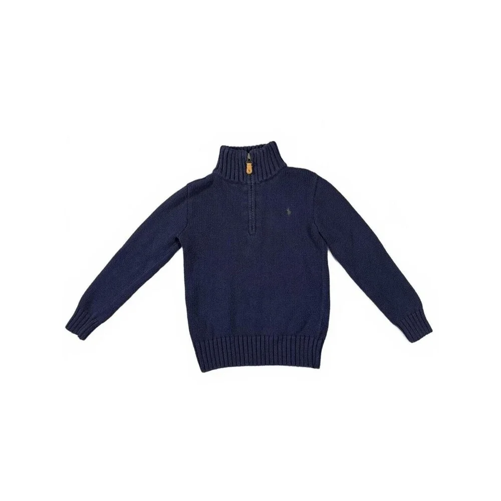 Polo Ralph Lauren Boys Size 6 Navy Quarter Zip Pullover Sweater Cotton Blend